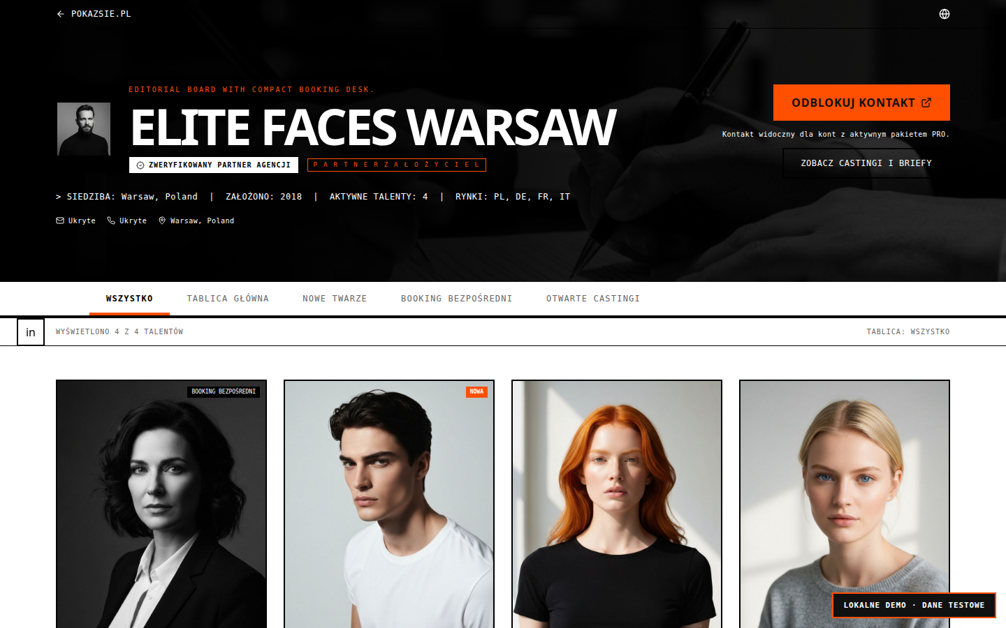Publiczny roster demonstracyjnej agencji — lokalne demo PokazSie