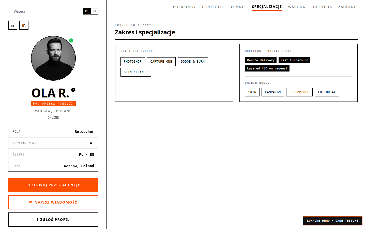 Narzędzia oraz workflow demonstracyjnej retuszerki — lokalne demo PokazSie